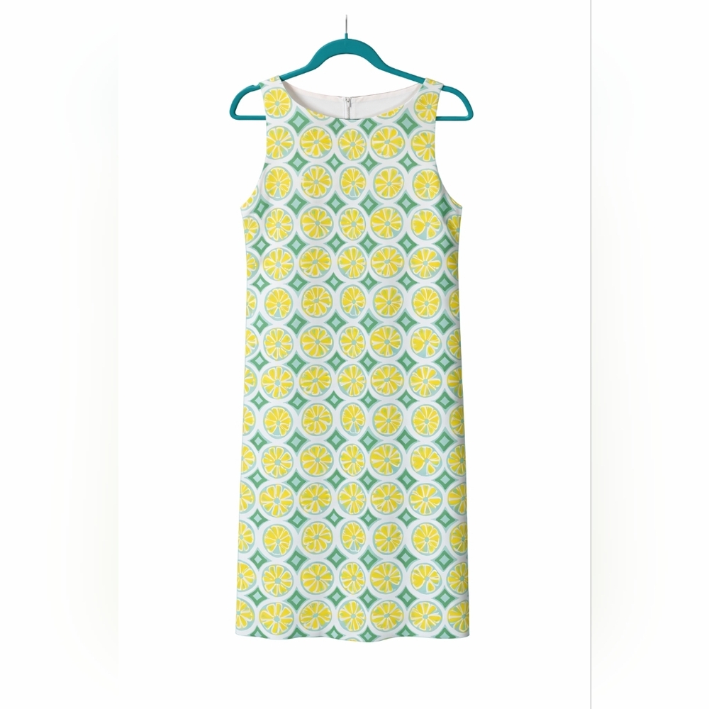STS Sail to Sable Lemon Print Shift Dress XS Yellow Green Citrus Sleeveless